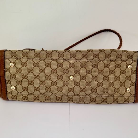 Gucci Medium Bella Tote W Brown & Tan GG Logo Canvas And Braided Leather Trim - Picture 6 of 16